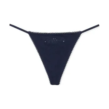 Victoria's Secret PINK Stretch Cotton V-String Panty/ Noir Navy Underpants Women's 1 Pack Marine Blue