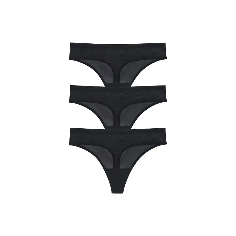 Victoria's Secret 3-Pack Sheer Mesh High-Cut Thong Panties / B Underpants Women's 3 Pack Black-0