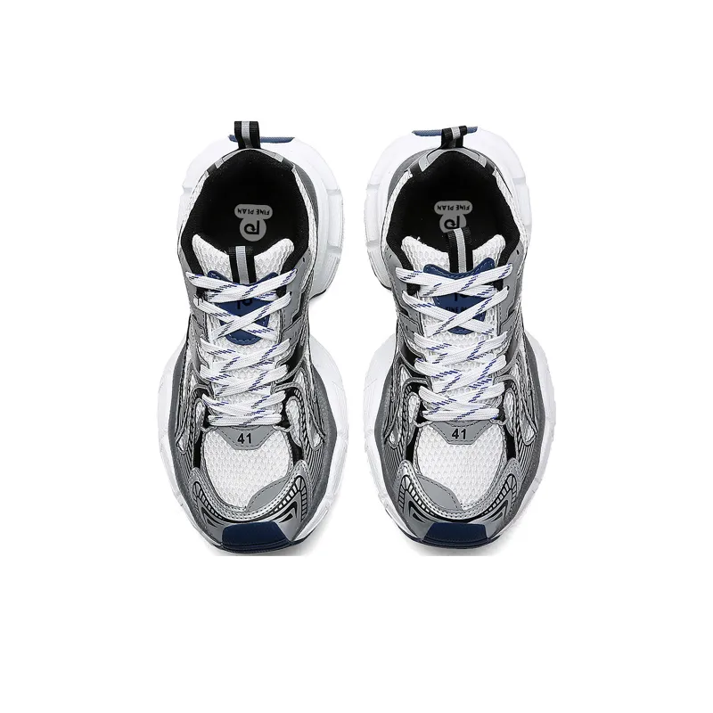 FINEPLAN Cushioning Anti-Slip And Wear-Resistant Low-Top Chunky Sneakers Unisex Silver Blue-3