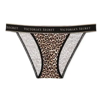 Victoria's Secret PINK COTTON Logo Cotton Lace-Waist Tanga Panty / AS Underpants Women's 1 Pack Umber