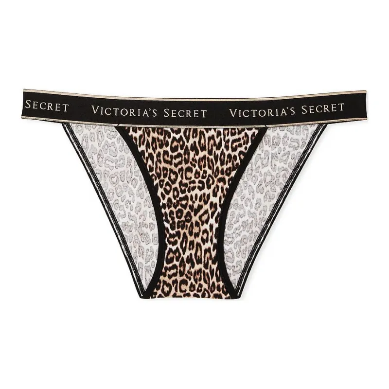 Victoria's Secret PINK COTTON Logo Cotton Lace-Waist Tanga Panty / AS Underpants Women's 1 Pack Umber-0
