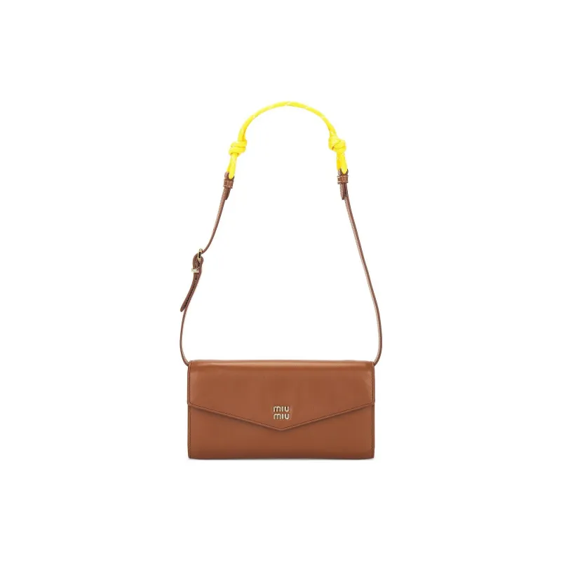 MIU MIU Smooth Leather Wallet Purse Women's Cognac Mixed Yellow-0