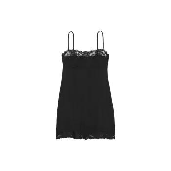 Victoria's Secret PINK Modal Lace-Trim Straight-Neck Slip Dress/Black Nightgown Women's Black