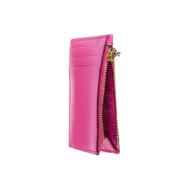 GUCCI Canvas With Leather Trim Card Holder Women's Pink-3