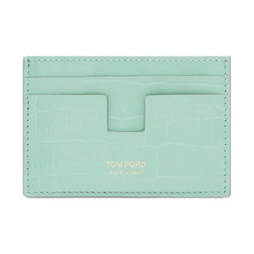 TOM FORD Crocodile Pattern Leather Card Holder Men's Light Turquoise