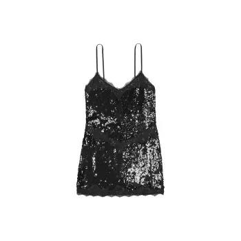 Victoria's Secret PINK/VICTORIA'S SECRET Sequin Mini Slip Dress/Black Nightgown Women's Black