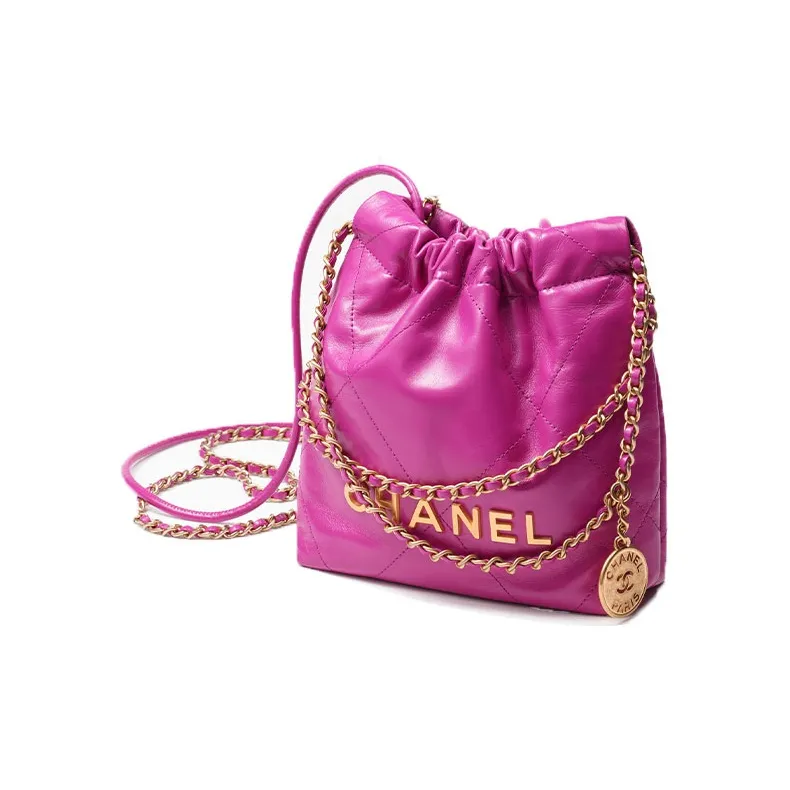 CHANEL 22Bag Bright Calfskin Bucket Bag, Shoulder Bag, Crossbody Bag Women's Rose Red-1