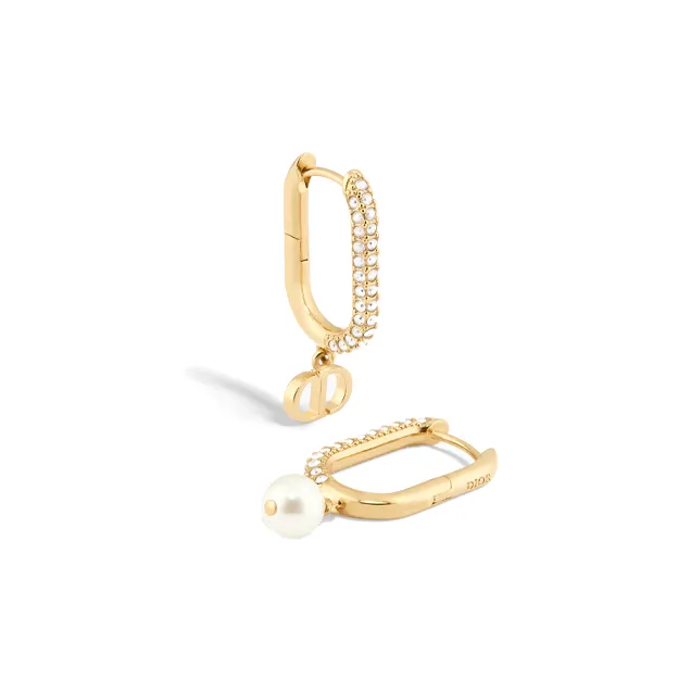 DIOR Metal, Crystal, Resin Pearl Earrings Women's Gold-3