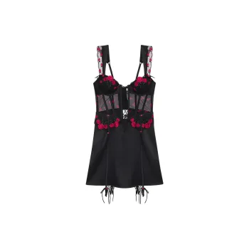 Victoria's Secret PINK FOR LOVE & LEMONS Roja Slip Dress/Black Nightgown Women's Black