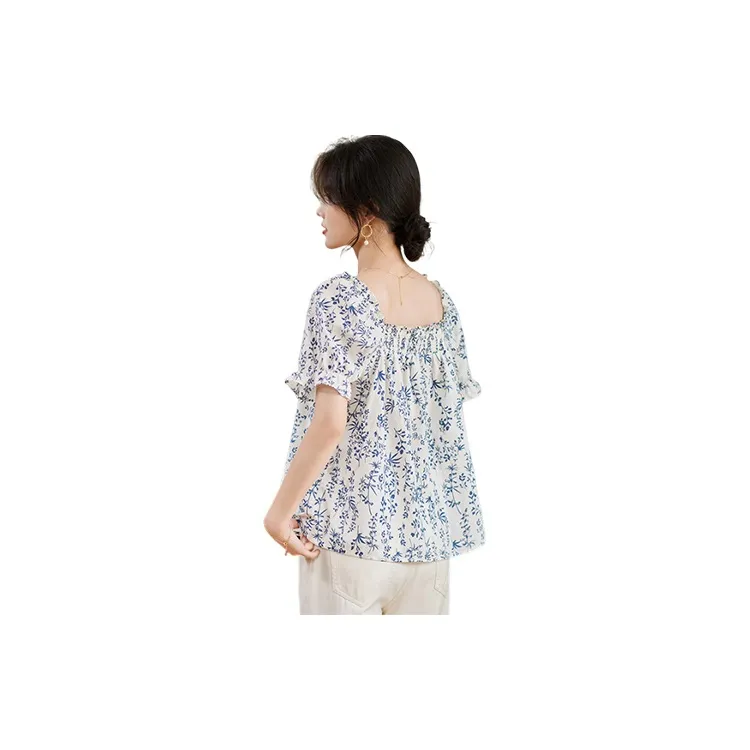 Still quiet T Shirts Women's White+Blue Floral Color-1