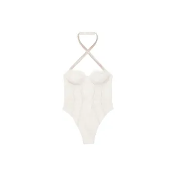 Victoria's Secret PINK/VERY SEXY Shine Strap Halter Lace Teddy/W Bodysuits Women's Coconut White