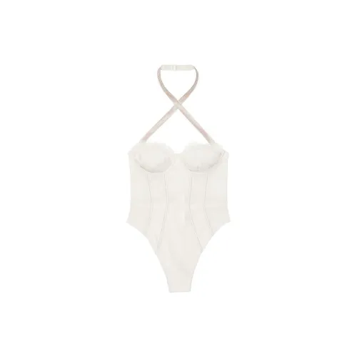Victoria's Secret PINK/VERY SEXY Shine Strap Halter Lace Teddy/W Bodysuits Women's Coconut White