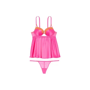 Victoria's Secret VERY SEXY Tease Satin Push-Up Babydoll/P Pajama Set Women's Pink