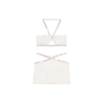 Victoria's Secret PINK Split Embroidered Short Skirt/ White Pajama Set Women's White