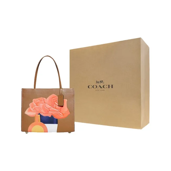 COACH Tom Wesselmann Collaboration Cashin Leather Tote Bag Shopping Bag Handbag Crossbody Bag Small Size Women's Brown-6