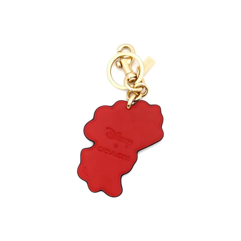 COACH Disney Collaboration Smooth Leather Bag Decor Key Ring Bag Accessory Unisex Gold & Electric Red-4