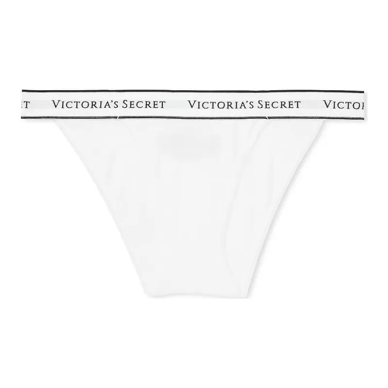 Victoria's Secret PINK COTTON NEW! Logo Cotton Lace-Waist Tanga Panty / W Underpants Women's 1 Pack White-0