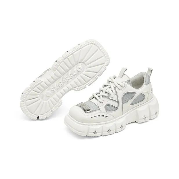 SUGARSU Anti Slip And Wear Resistant Height Increasing Low Top Skateboard Shoes Women's White-4