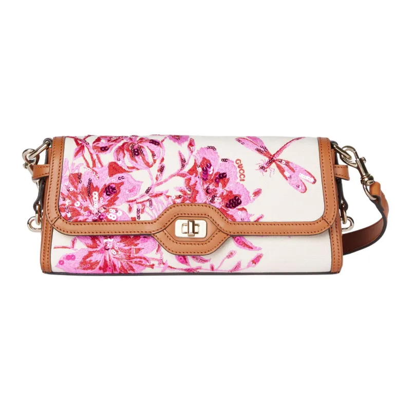 GUCCI Canvas With Leather Trim Handbag Shoulder Bag Women's White & Pink-0