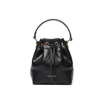COOGI Cow Split Leather One Shoulder Handbag Crossbody Bag Small Size Women's Ecru/Black