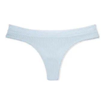 Victoria's Secret COTTON Logo Cotton Lace-Waist Thong Panty BB Underpants Women's 1 Pack Light Blue