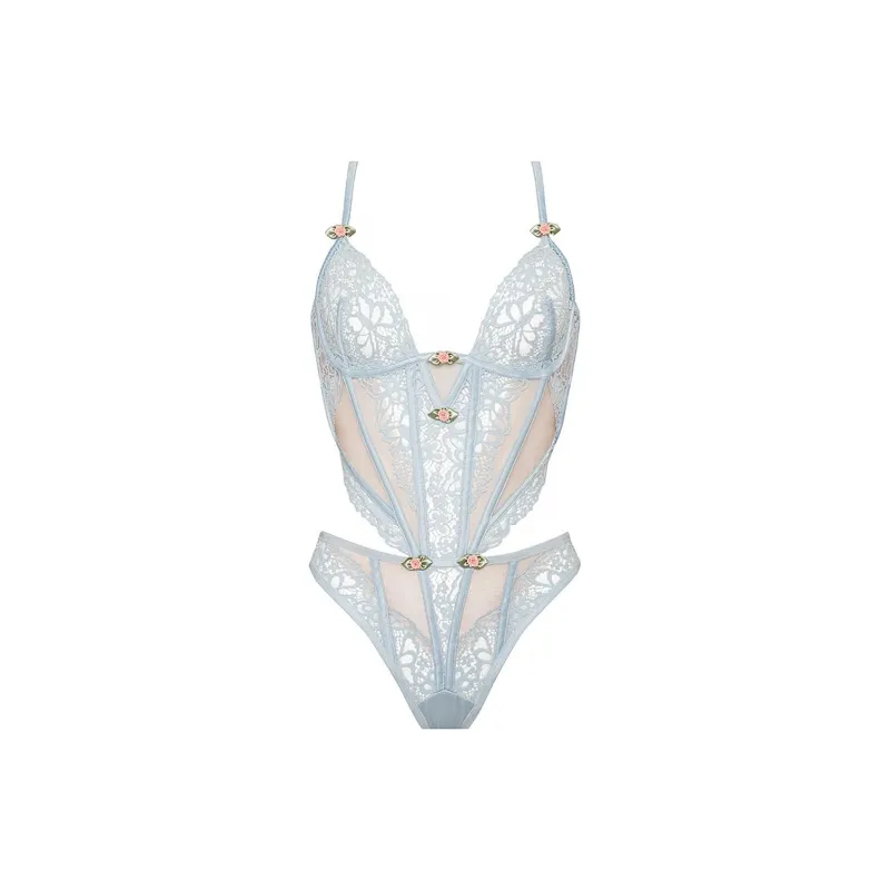 Victoria's Secret PINK FOR LOVE & LEMONS Butterfly Lace Teddy/Blue Bodysuits Women's Blue-0