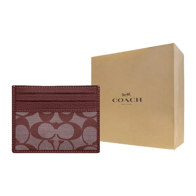 COACH Card Case Canvas With Leather Card Holder Mini Women's Burgundy-6