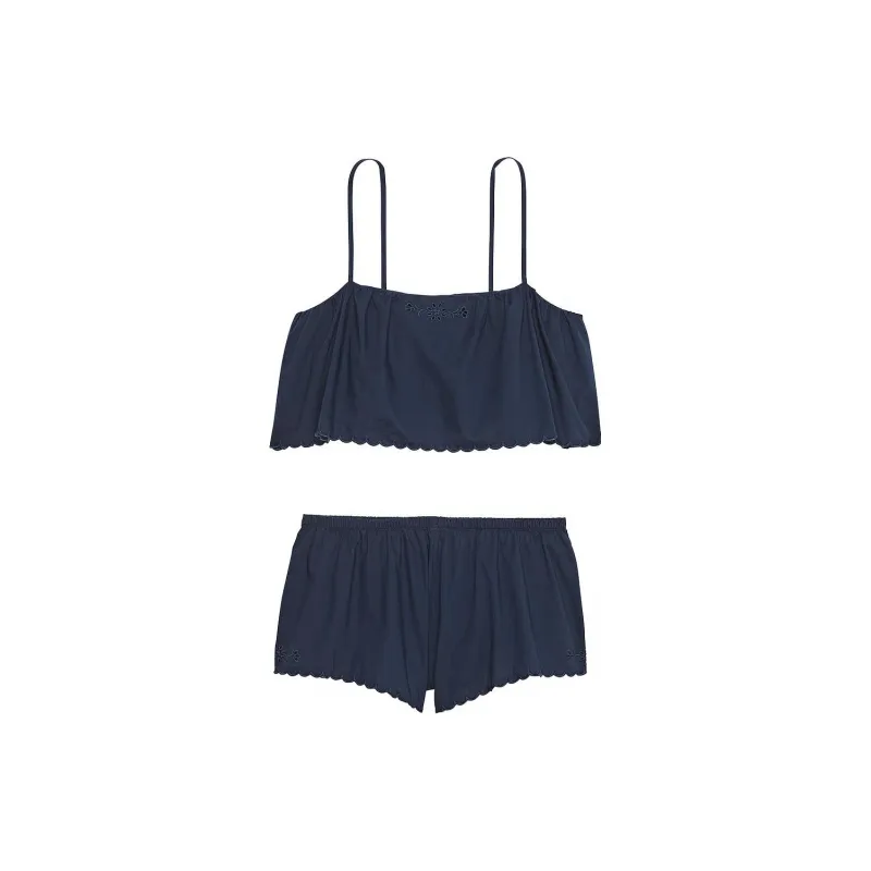 Victoria's Secret PINK Heritage Cotton Eyelet Cami/NN Pajama Set Women's Black Marine Blue-0