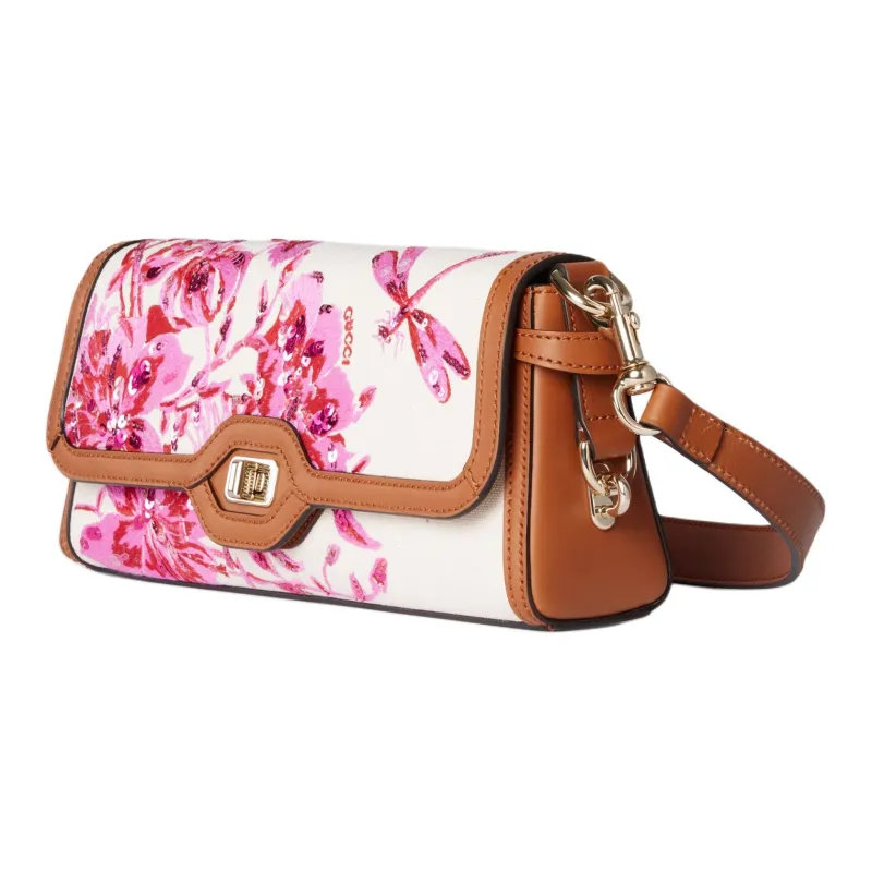 GUCCI Canvas With Leather Trim Handbag Shoulder Bag Women's White & Pink-1