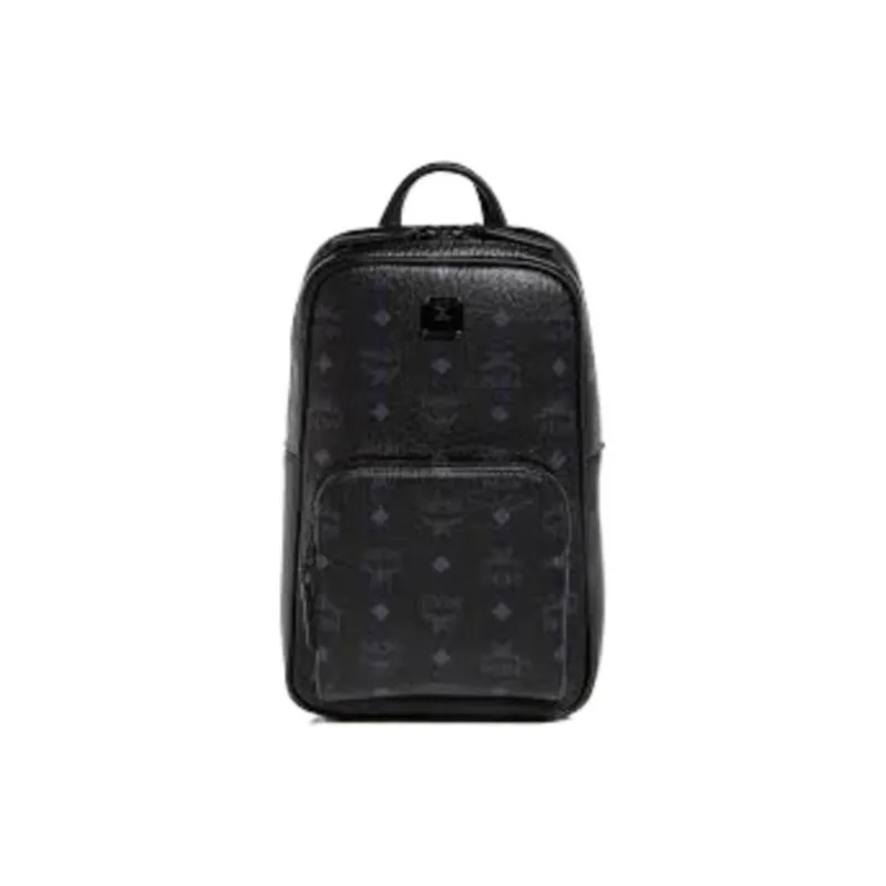 MCM Coated Canvas With Leather Sling Bag, Crossbody Bag Small Size Unisex Black-1
