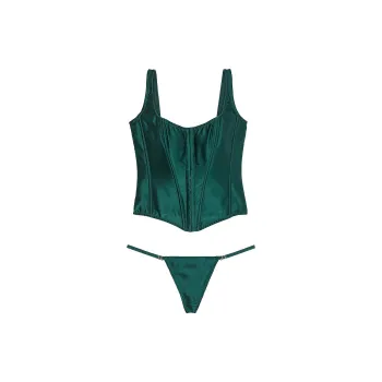 Victoria's Secret VERY SEXY The Classic Silk Corset Set/MG Underwear Set Women's Mysterious Green