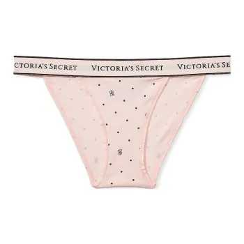 Victoria's Secret PINK COTTON NEW! Logo Cotton Lace-Waist Tanga Panty / P Underpants Women's 1 Pack Pink