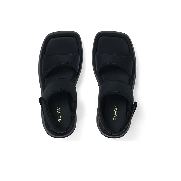 GG CC Casual Shoes Hook and Loop Open Toe Sandal Women's Black-1