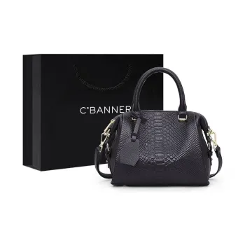 C°BANNER Cow Leather With Synthetic Leather Crossbody Handbag Large Size Women's Black