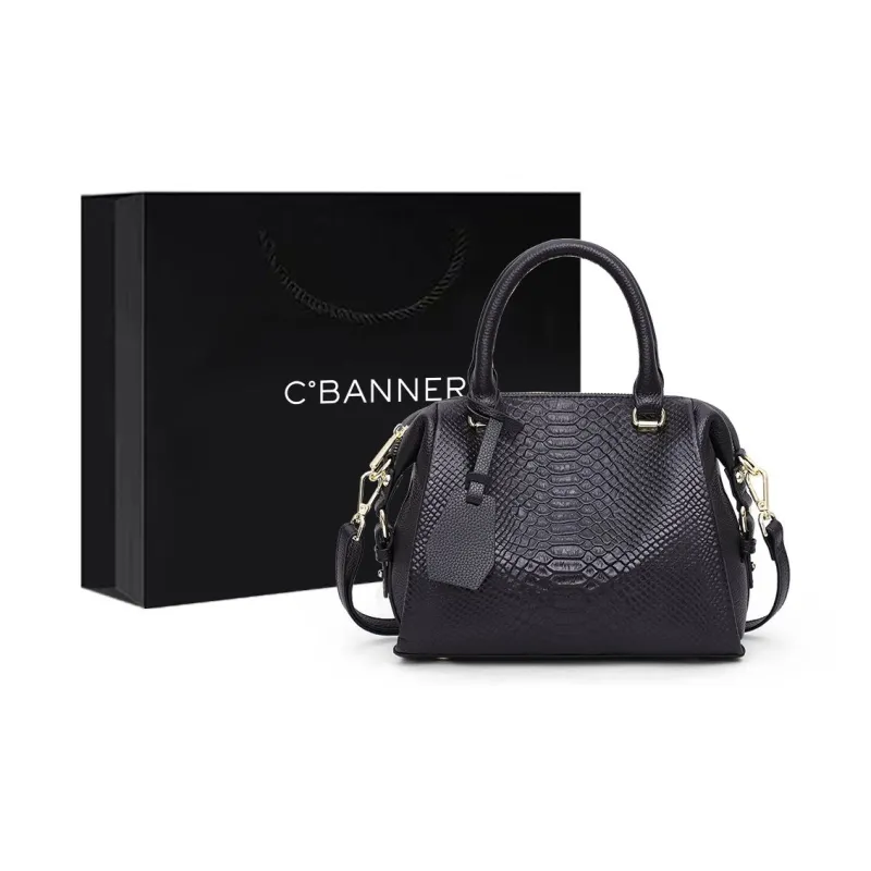 C°BANNER Cow Leather With Synthetic Leather Crossbody Handbag Tubas Women's Black-0