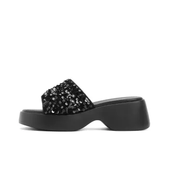 BELLE EVA Sequins Slip Resistant Abrasion Resistant Slide Slippers Women's Ecru Black Gray