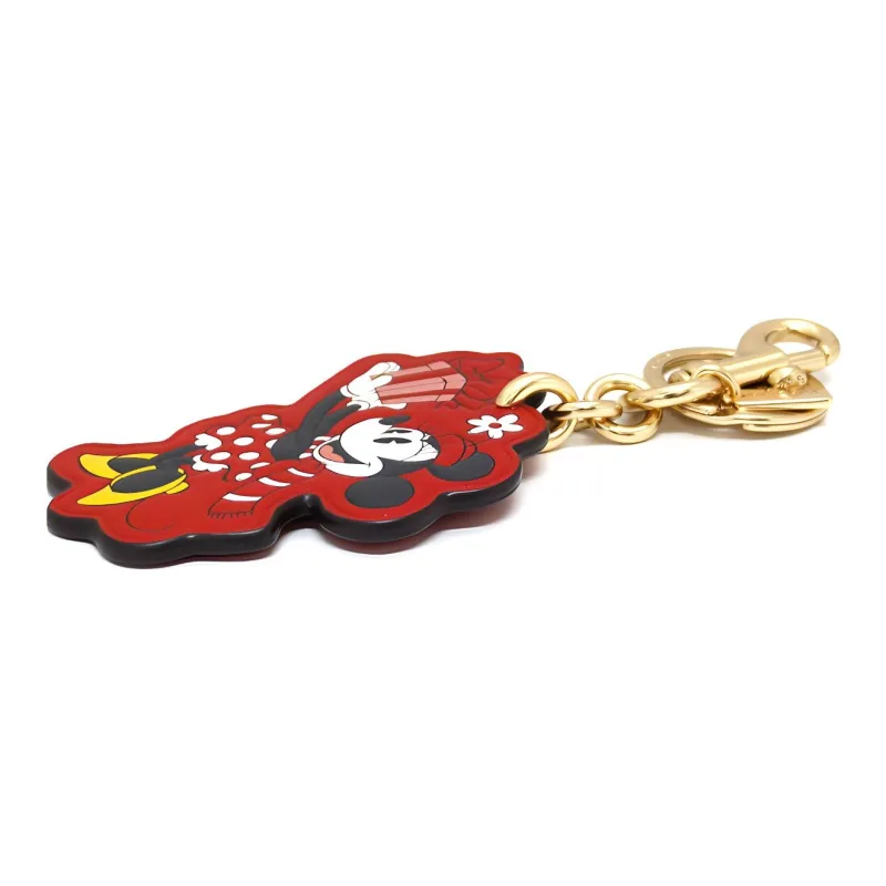 COACH Disney Collaboration Smooth Leather Bag Decor Key Ring Bag Accessory Unisex Gold & Electric Red-3