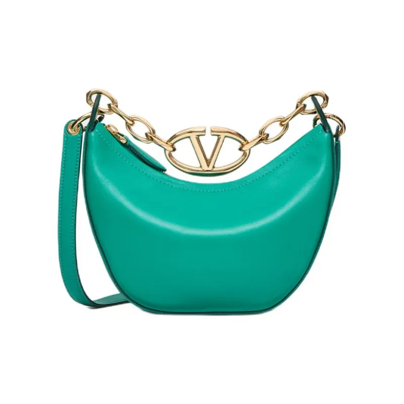 Valentino Vlogo Moon Sheepskin Handbag, Shoulder Bag Women's Peacock Green-4