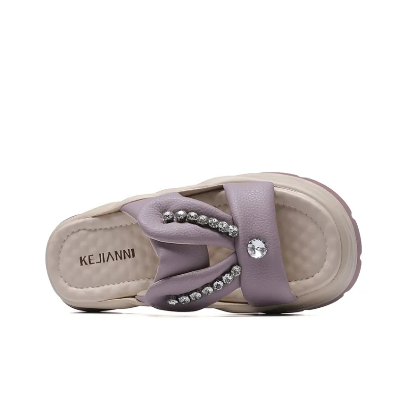 KEJIANNI PU Polyurethane Rhinestone Slip-Resistant Slide Slippers Women's-11