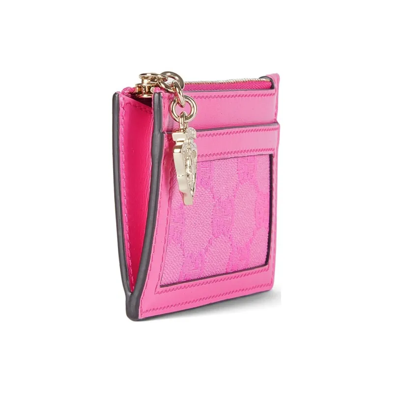 GUCCI Canvas With Leather Trim Card Holder Women's Pink-1