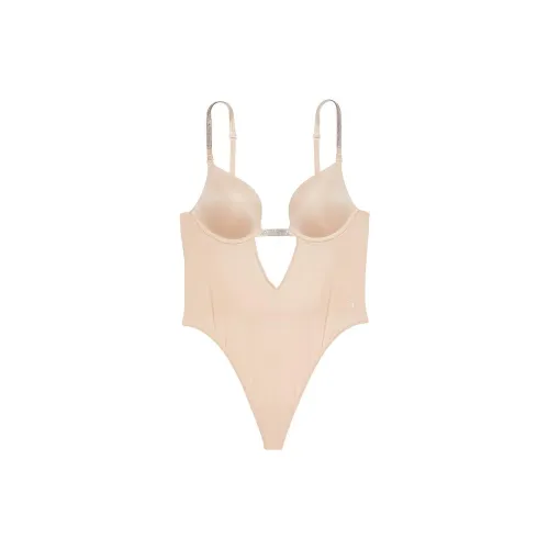 Victoria's Secret VERY SEXY Open Plunge Convertible Shine Body/M Bodysuits Women's Beige