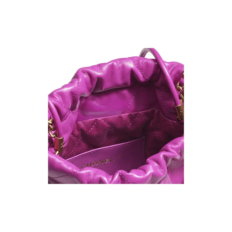 CHANEL 22Bag Bright Calfskin Bucket Bag, Shoulder Bag, Crossbody Bag Women's Rose Red-3