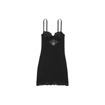 Victoria's Secret PINK Modal & Lace Cupped Mini Slip Dress / Black Nightgown Women's Black