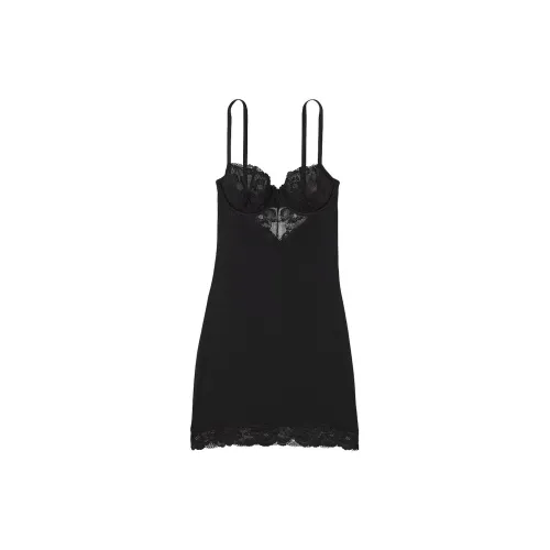 Victoria's Secret PINK Modal & Lace Cupped Mini Slip Dress / Black Nightgown Women's Black