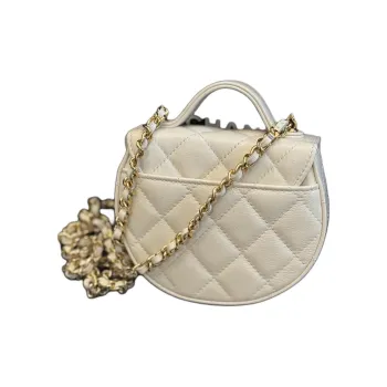 CHANEL Shiny Calfskin Handbag Shoulder Bag Crossbody Bag Women's White