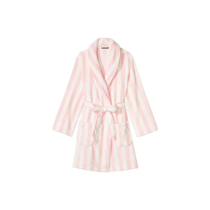 Victoria's Secret Short Cozy Robe/Pink Stripes Pajama Robe Women's Pink-0
