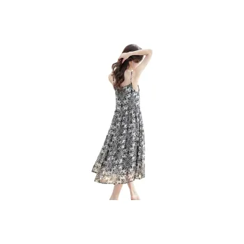 Cypress House Slip Dress Women's White With Black Floral Pattern