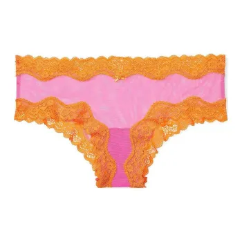 Victoria's Secret PINK Tease Mesh Lace-Trim Cheeky Panty/Hollywood Pink Underpants Women's 1 Pack Pink
