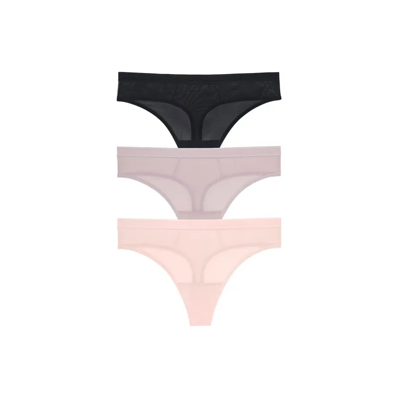 Victoria's Secret 3-Pack Sheer Mesh High-Cut Thong Panties / BBB Underpants Women's 3 Pack Multicolor-0