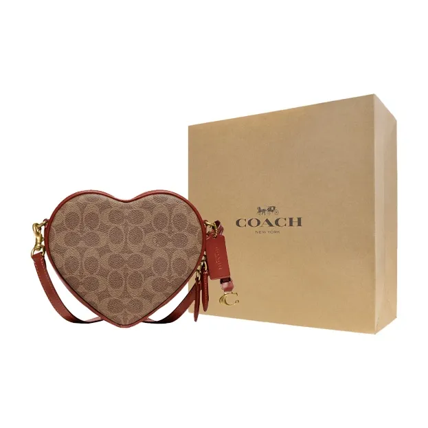 COACH Heart Cow Leather Shoulder Bag Crossbody Bag Small Size Women's Brown Yellow Rusty-0